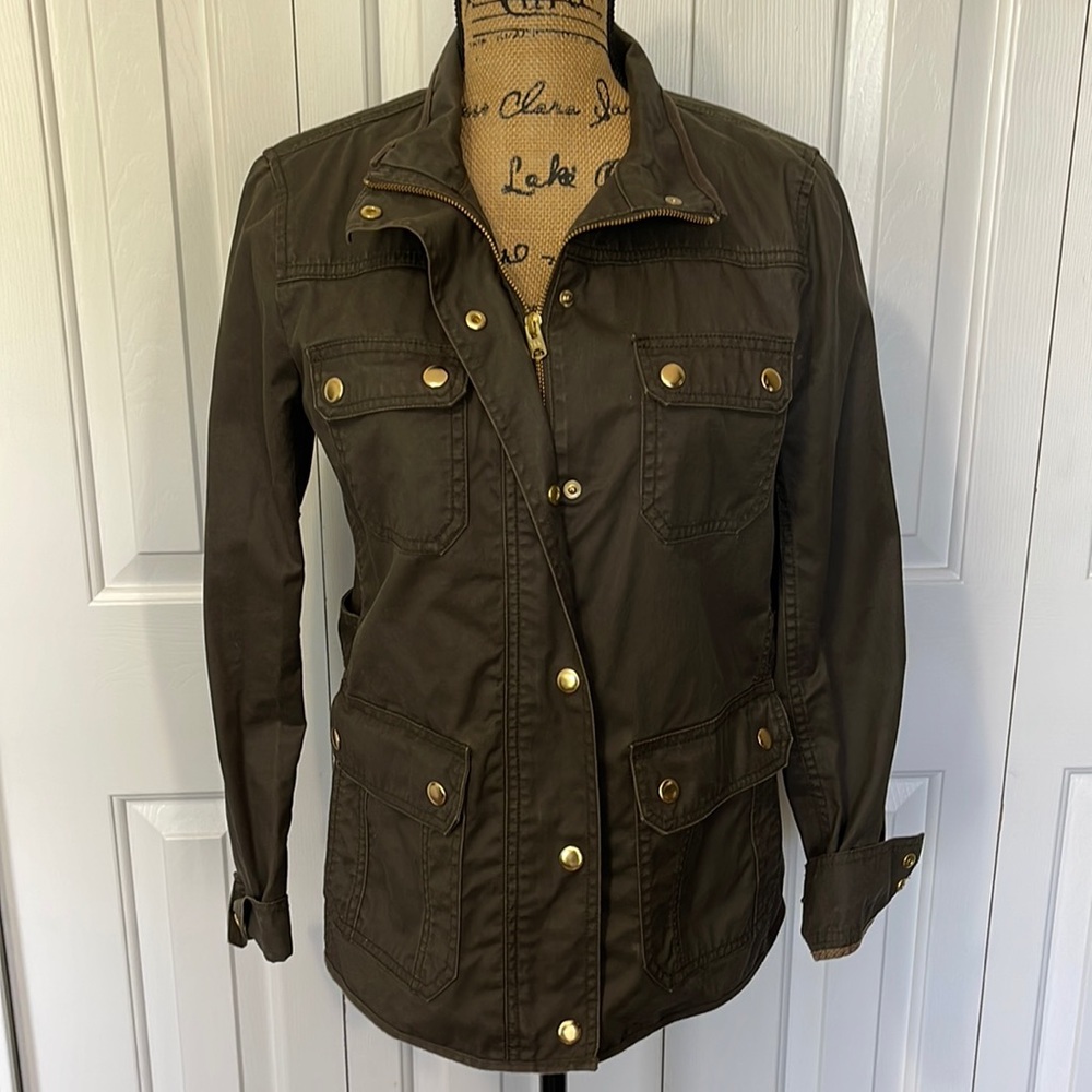 J. Crew Dark Green & Gold Cotton Utility Jacket